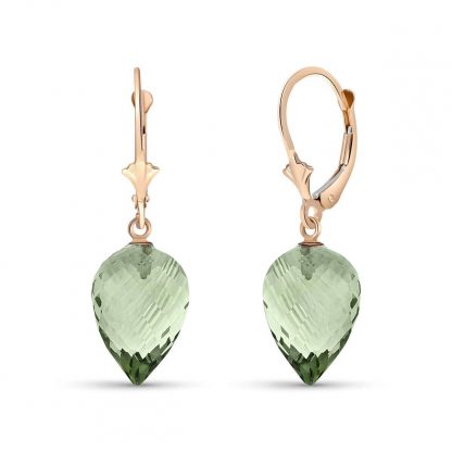 Green Amethyst Briolette Drop Earrings 19ctw in 9ct Rose Gold