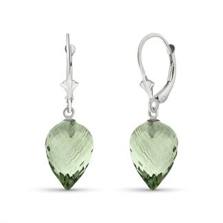 Green Amethyst Briolette Drop Earrings 19ctw in 9ct White Gold