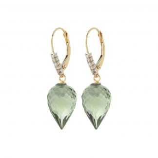 Green Amethyst & Diamond Drop Earrings in 9ct Gold