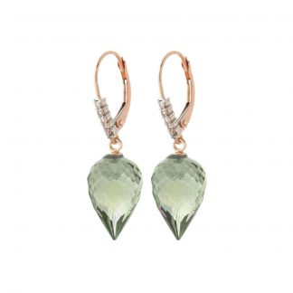 Green Amethyst & Diamond Drop Earrings in 9ct Rose Gold