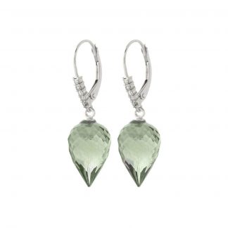 Green Amethyst & Diamond Drop Earrings in 9ct White Gold