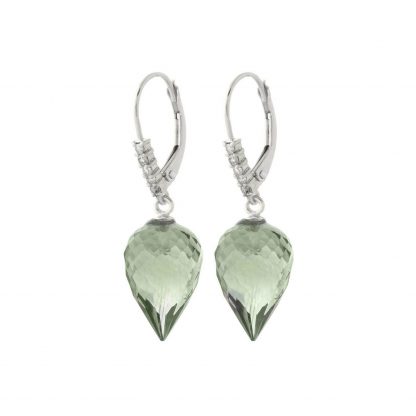 Green Amethyst & Diamond Drop Earrings in 9ct White Gold