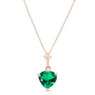 Heart Shaped Lab Grown Emerald Pendant Necklace 1ct in 9ct Rose Gold