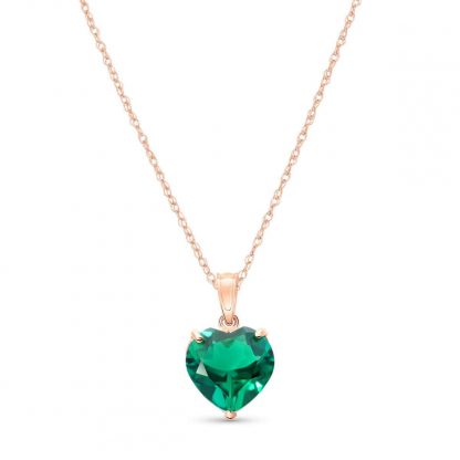 Heart Shaped Lab Grown Emerald Pendant Necklace 2.75ct in 9ct Rose Gold
