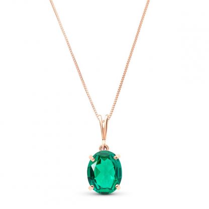 Oval Cut Lab Grown Emerald Pendant Necklace 1.9ct in 9ct Rose Gold