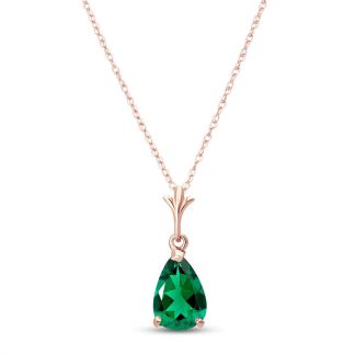 Pear Cut Lab Grown Emerald Pendant Necklace 1ct in 9ct Rose Gold