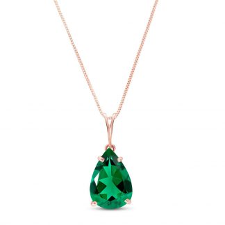 Pear Cut Lab Grown Emerald Pendant Necklace 3ct in 9ct Rose Gold