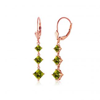 Peridot Three Stone Drop Earrings in 9ct Rose Gold