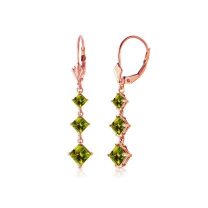 Peridot Three Stone Drop Earrings in 9ct Rose Gold