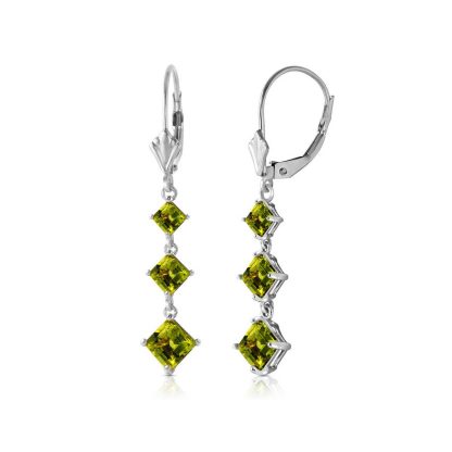 Peridot Three Stone Drop Earrings in 9ct White Gold