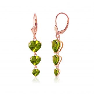 Peridot Triple Heart Drop Earrings in 9ct Rose Gold