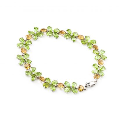 Peridot & Citrine Blossom Bracelet in 9ct White Gold