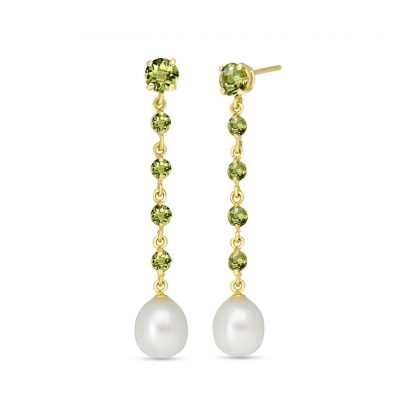 Peridot & Pearl By The Yard Drop Earrings in 9ct Gold