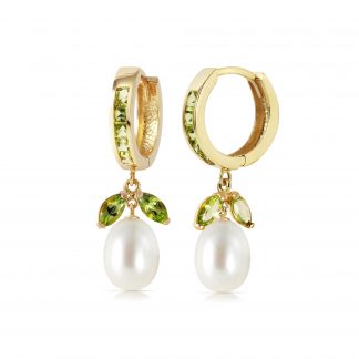 Peridot & Pearl Dewdrop Huggie Earrings in 9ct Gold