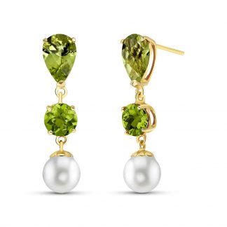 Peridot & Pearl Droplet Earrings in 9ct Gold