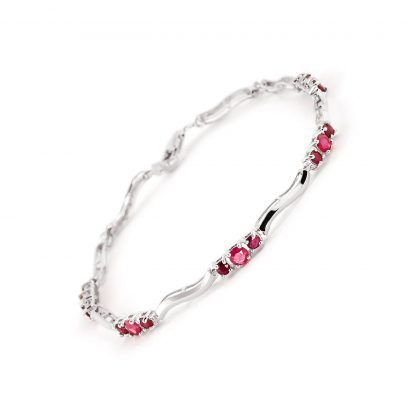 Ruby & Diamond Trinity Tennis Bracelet in 9ct White Gold