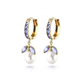 Tanzanite & Pearl Dewdrop Huggie Earrings in 9ct Gold