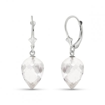 White Topaz Briolette Drop Earrings 24.5ctw in 9ct White Gold