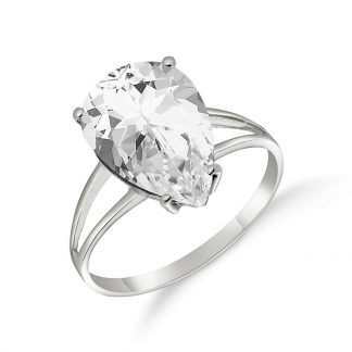 White Topaz Pear Drop Ring 5ct in 9ct White Gold