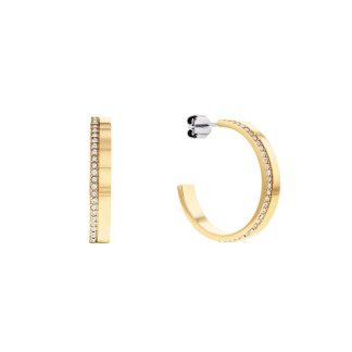Calvin Klein Women's Minimal Linear Yellow Gold IP Crystal Set Hoop Earrings