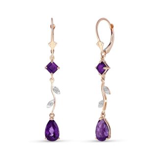 Amethyst & Diamond Vine Branch Drop Earrings in 9ct Rose Gold
