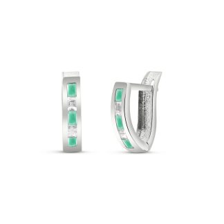 Emerald & White Topaz Acute Huggie Earrings in 9ct White Gold
