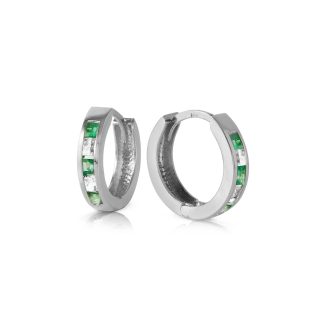 Emerald & White Topaz Huggie Earrings in 9ct White Gold