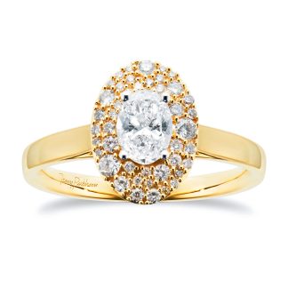18ct Yellow Gold 0.75cttw Oval Halo Engagement Ring - Ring Size J