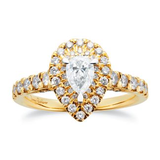 18ct Yellow Gold 1.25cttw Pear Halo Engagement Ring - Ring Size L