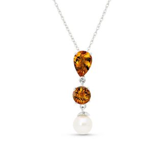 Citrine & Pearl Hourglass Pendant Necklace in 9ct White Gold