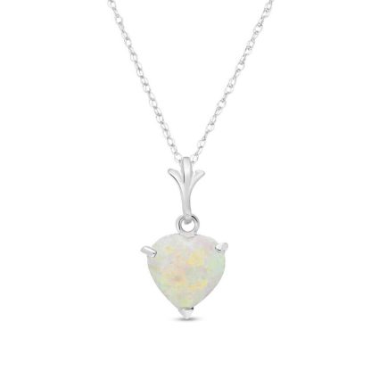 Heart Shaped Opal Pendant Necklace 0.65ct in 9ct White Gold