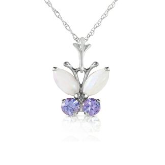 Opal Butterfly Pendant Necklace 0.5ctw in 9ct White Gold
