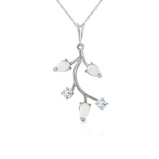 Opal & Aquamarine Vine Pendant Necklace in 9ct White Gold