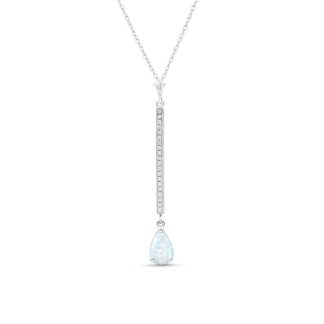 Opal & Diamond Bar Pendant Necklace in 9ct White Gold