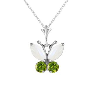 Opal & Peridot Butterfly Pendant Necklace in 9ct White Gold