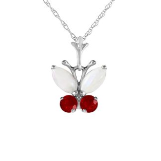 Opal & Ruby Butterfly Pendant Necklace in 9ct White Gold