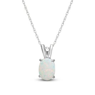 Oval Cut Opal Pendant Necklace 0.45ct in 9ct White Gold