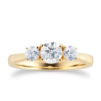 18ct Yellow Gold 1.00ct Diamond 3 Stone Engagement Ring - Ring Size I