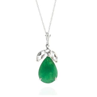Emerald & White Topaz Pear Drop Pendant Necklace in 9ct White Gold