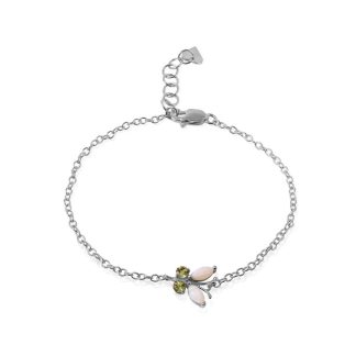 Opal & Peridot Adjustable Butterfly Bracelet in 9ct White Gold