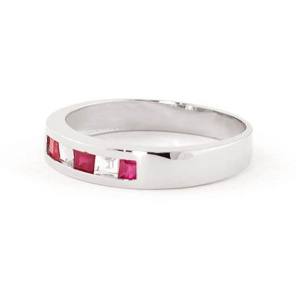 Ruby & White Topaz Princess Prestige Ring in 9ct White Gold