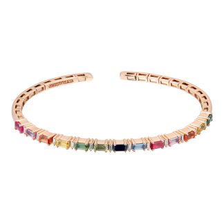 18ct Rose Gold Rainbow Sapphire & 0.18cttw Diamond Horizontal Bangle