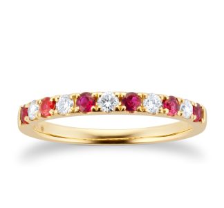 18ct Yellow Gold 0.20ct Diamond & Ruby Eternity Rings - Ring Size N