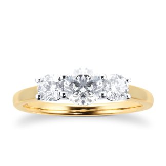 18ct Yellow Gold 1.00ct Diamond Three Stone Engagement Ring - Ring Size Q