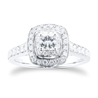 Cushion Cut 0.70 Carat Total Weight Double Halo Diamond Ring In 18 Carat White Gold - Ring Size I