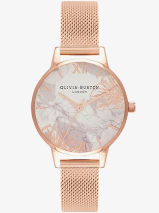 Olivia Burton Abstract Florals Rose Gold Tone Mesh Watch OB16VM11
