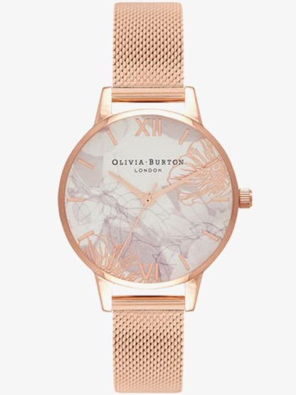Olivia Burton Abstract Florals Rose Gold Tone Mesh Watch OB16VM11