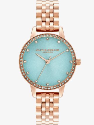 Olivia Burton Classic Sparkle Midi Mint Rose Gold-Tone Bracelet Watch OB16MD104