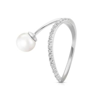 Pearl & Diamond Ring in 9ct White Gold