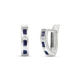 Sapphire & White Topaz Acute Huggie Earrings in 9ct White Gold
